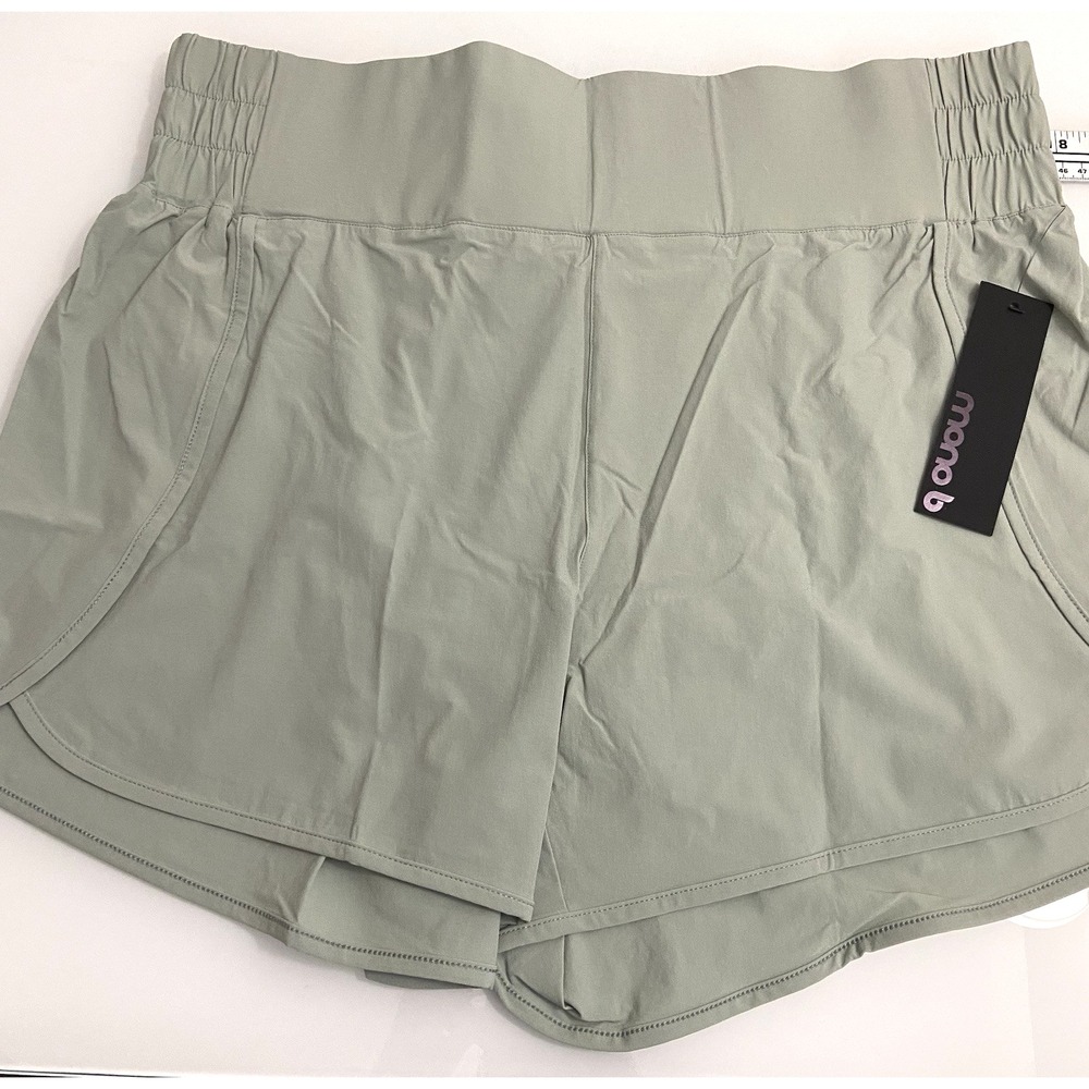 Mono B High Waisted Stretch Split‎ Shorts Lined Aqua Grey 3XL Curvy Stretch
